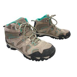 Pacific Trail "Diller" Lace Up Hiking Boots Brown/Teal Suede Mesh Women 6.5 #d